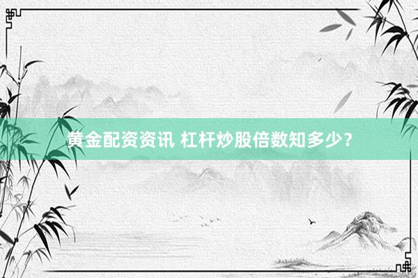 黄金配资资讯 杠杆炒股倍数知多少？