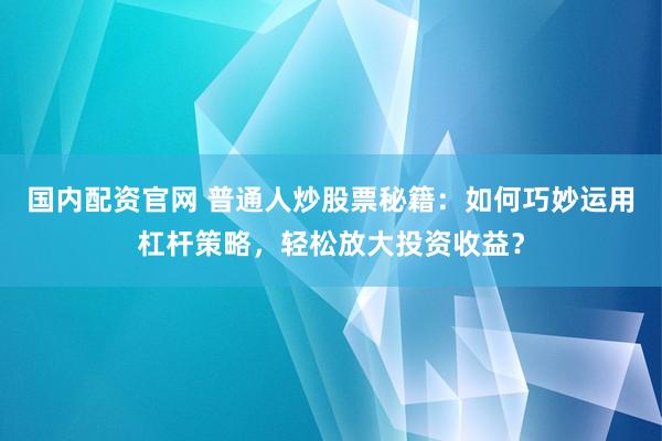 国内配资官网 普通人炒股票秘籍：如何巧妙运用杠杆策略，轻松放大投资收益？